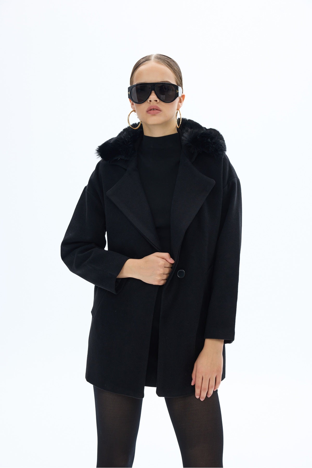 Kürklü Oversize Kısa Kaşe Kaban
